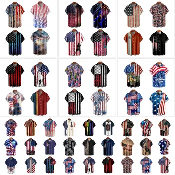 Мужская Гавайская Рубашка Большого Размера С Элементами Американского Флага, Трендовый Топ На Пуговицах С Лацканами, Классическая Мода, Удобные Короткие Рукава