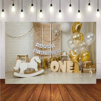 украшение вечеринки на 1-й день рождения фон для фотосъемки новорожденного ребенка фон для фотобудки студии виниловый пол воздушные шары реквизит