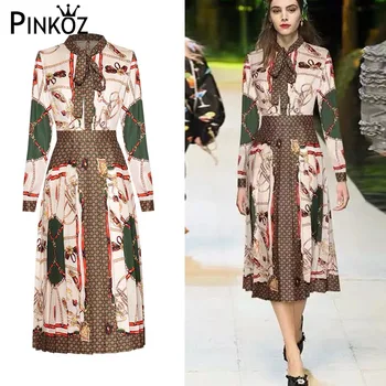 Дизайнерский стиль Pinkoz runway миди, однобортный фарфор с тропическим принтом, длинный рукав плюс ночное платье suze, женские платья, халат za