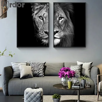 Черно-белый настенный художественный плакат с дикими животными, плакаты со львицами, печать на холсте, скандинавские настенные панно, декор для гостиной