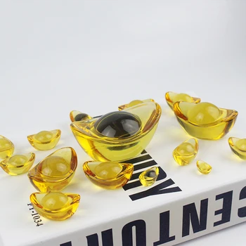 60 мм Китайский кристалл ручной работы, золотой слиток, стеклянное пресс-папье, модный подарок для украшения дома по Фэн-шуй