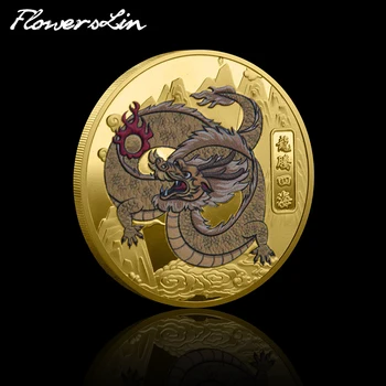 [FlowersLin] Коллекция памятных монет с изображением китайского дракона, сувенир Dragon Rise Принесет благоприятную китайскую монету Challenge.