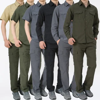 Мужская Тактическая военная быстросохнущая рубашка с длинным рукавом с несколькими карманами, дышащие рабочие топы-карго, рубашки для пеших прогулок, кемпинга, рыбалки