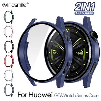 Закаленное Стекло + Чехол для ПК Huawei Watch 3 Pro GT 2 GT3 42 мм 43 мм 46 мм 48 мм для Huawei GT3 Pro GT2E Screen Protector Pro Case